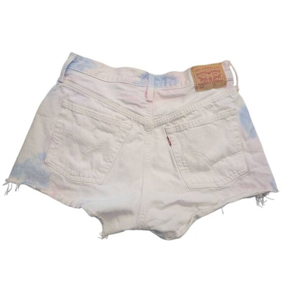 Levi's Jean Shorts Women's 28 White Tie Dye 501 Original Fit Raw Hem Festival - Picture 3 of 5